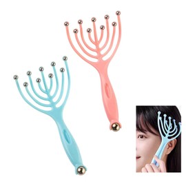 2 PCS Head Scalp Massager,Multi Functional 360 ° Ball Manual Massage Paw for Relaxation, Decompression, Itching, and Scratching The Head (Blu & Pink)