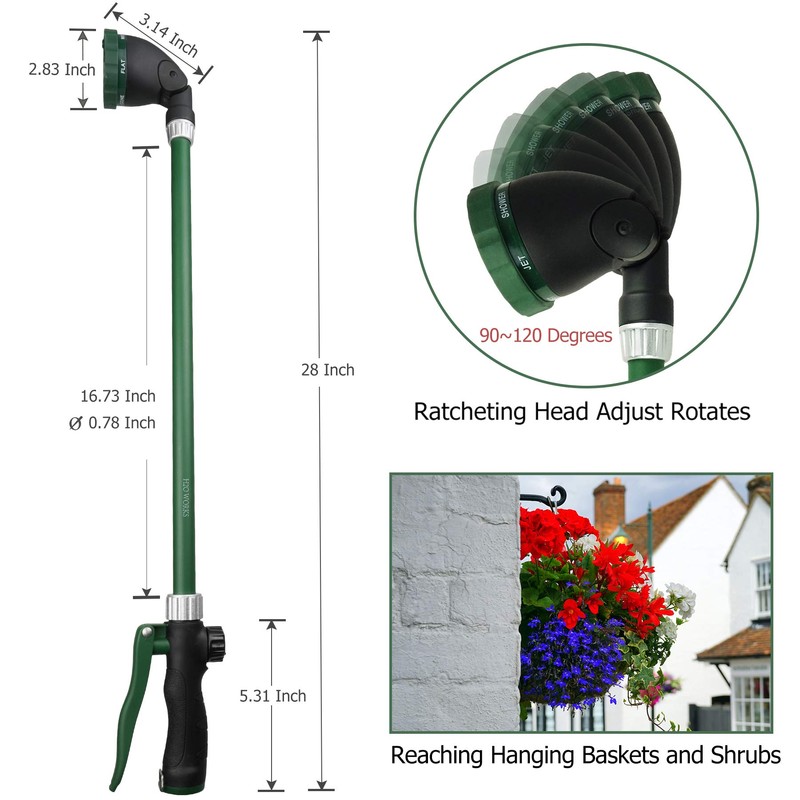 Heavy Duty 28 Inch Watering Wand with Pivoting Head, Adjustable