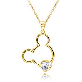 Gold Cute Necklace for Girls Teens Women - Sterling Silver Hypoallergenic Cubic Zirconia Mouse Pendant Necklace Adjustable Dainty Lovely Necklace Fashion Jewelry Adorable Gifts for Christmas Daughter