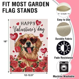 Artofy Happy Valentines Day Golden Retriever Dog Small Decorative Garden Flag, Red Heart Rose Yard Outside Decor Pet Owner Lover Gift, Anniversary Wedding Outdoor Home Decoration Double Sided 12 x 18