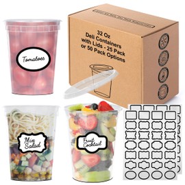 Trusted All Goods [25Sets - Clear 32 oz Deli Containers with Lids & One (1) Label Sheet - Leakproof BPA Free - Deli Container with Lids 32 oz - Freezer and Dishwasher Safe 4x3x6 Inches Each