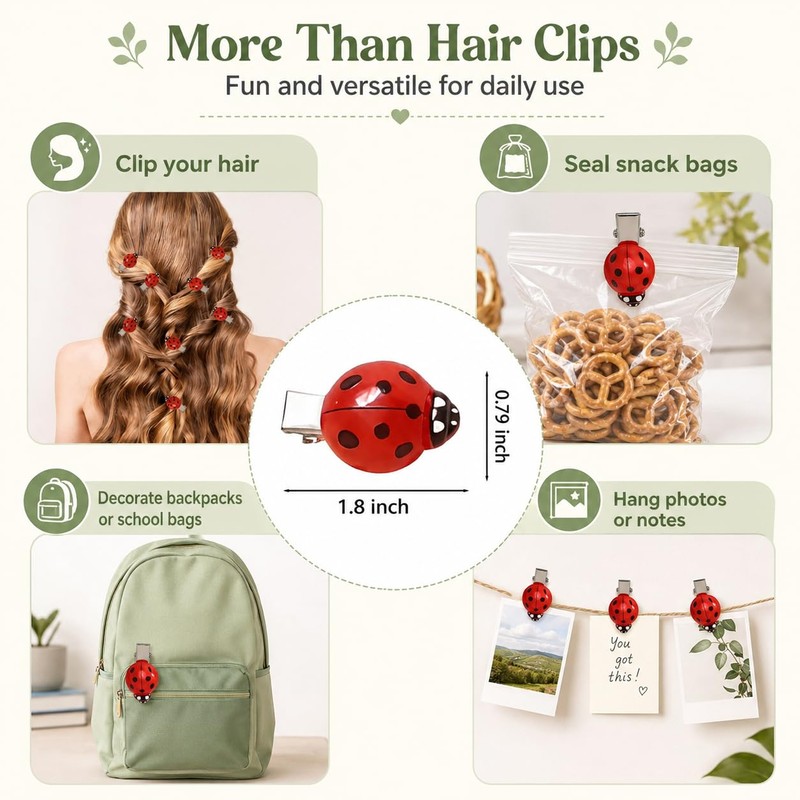 10 Pcs Fun Mini Ladybug Hair Clips, Funky Insect Bug