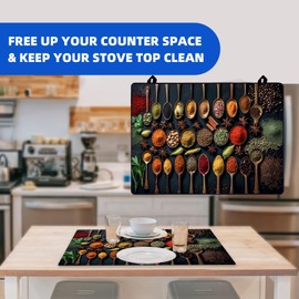 ONASCECY Electric Stove Cover 28" X 20"- Soft And Durable Rubber Glass Stove Top Protector, Easy Store And Clean Stove Top Protector Suitable For Electric Stove, Washer And Dryer (spoon66)