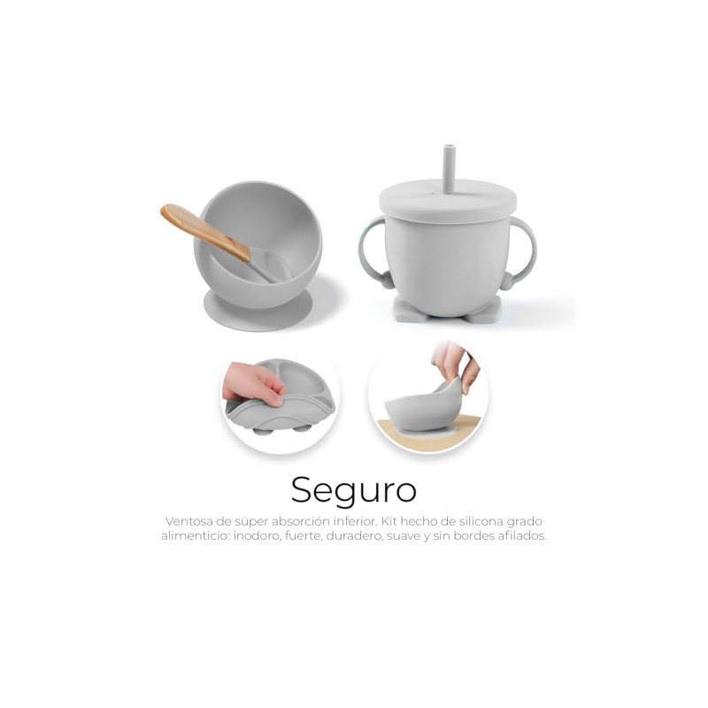 Raganet, Juego de Platos y Cubiertos para Bebé de Silicona,