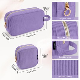 KALIDI Travel Makeup Bag for Women Corduroy Make Up Pouch with Metal Ring Zipper Portable Cosmetic Organizer Toiletry Make-up Bag for Handbags