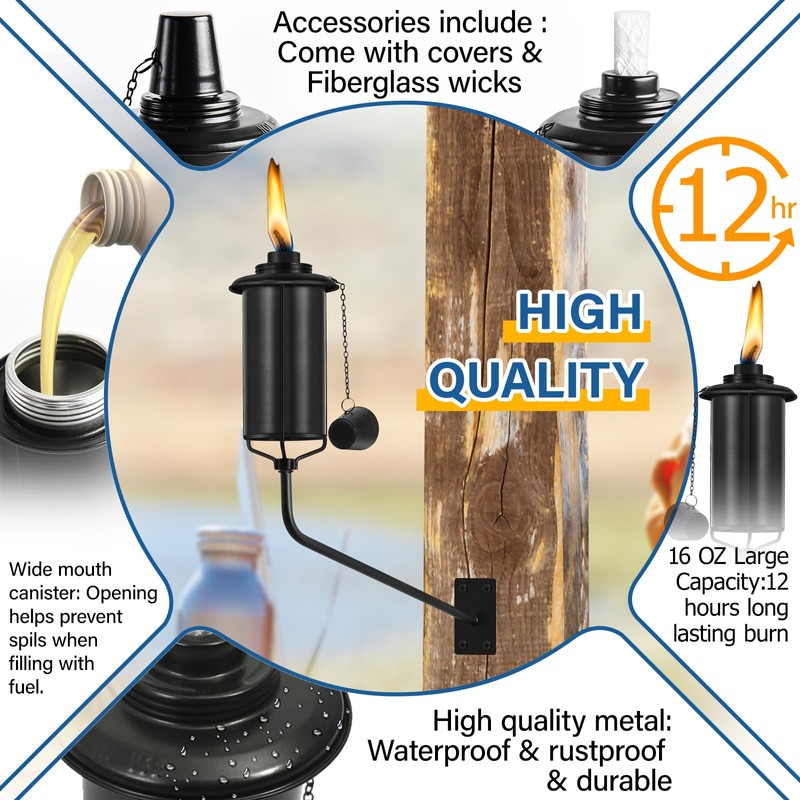 FAN-Torches Wall Mounted Citronella Torches Set of 6, 16 oz
