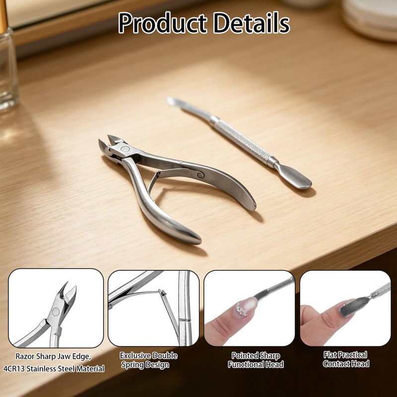 12 Pcs Cuticle Trimmer with Pusher, Stainless Steel Manicure Pedicure
