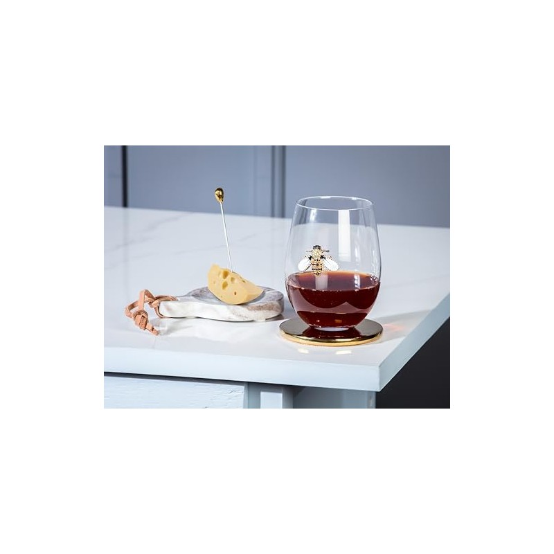 Abbott Collection Stemless Wine Glass with Jewelled Bee - Glass/Metal,