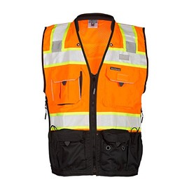 ML Kishigo S5003-XL Class 2 Orange Surveyors Safety Vest | Solid Polyester | Heavy Duty Black Bottom | Reflective Material Laminated | Padded Neck
