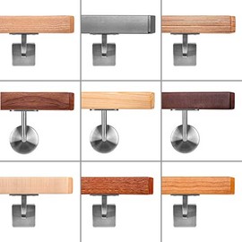 VKT Wooden Handrail 42 x 42 mm Wall Handrail Spruce Holder Round 60 cm 2 Holders