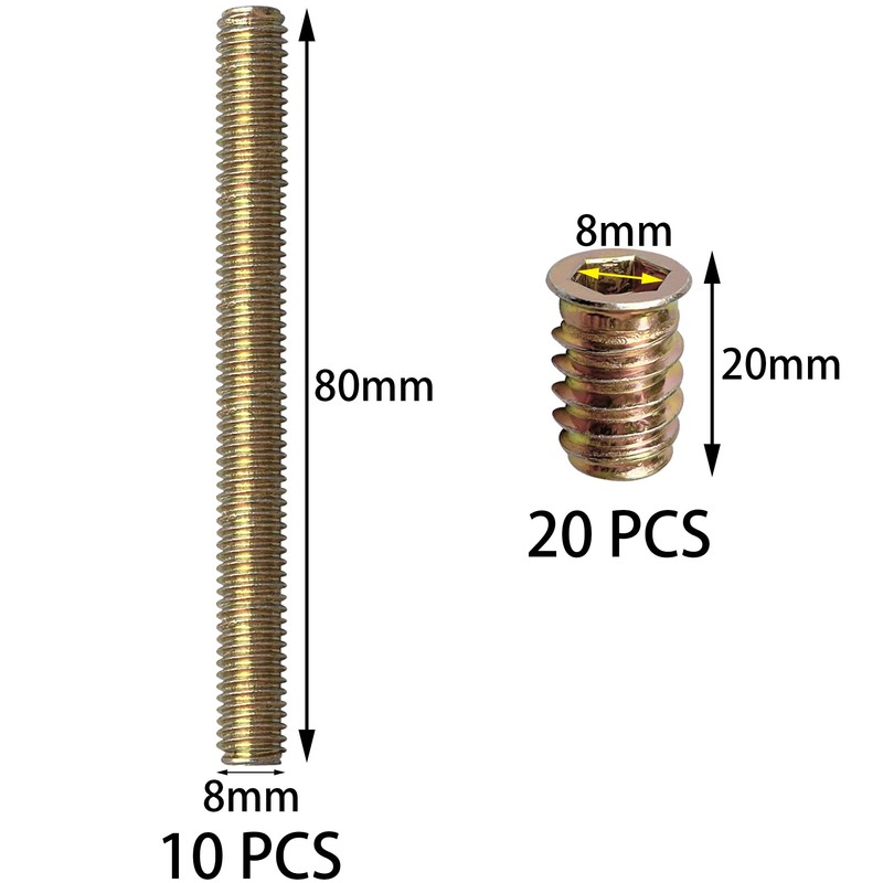 10 PCS M8 x 80mm Fully Threaded Screw Rods with