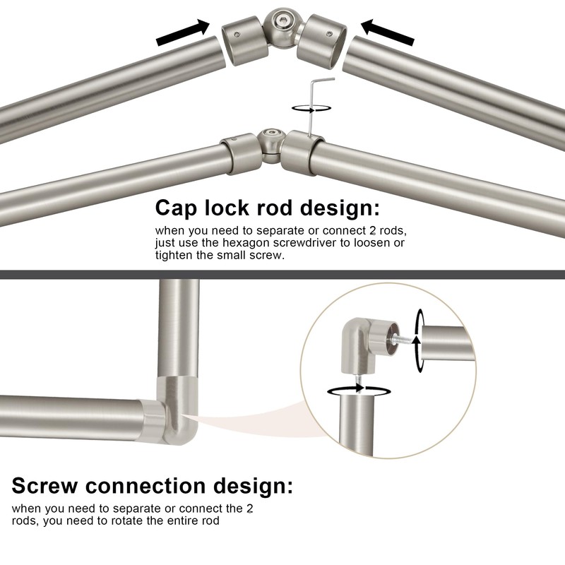 Mayrhyme Brushed Nickel Bay Window Curtain Rods with Aluminum End