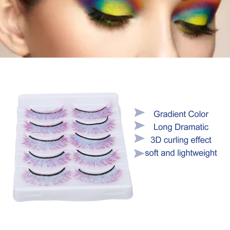 5pcs Colorful Eyelashes Dramatic Gradient Color False Eyelashes Fluffy 3D