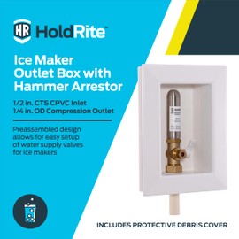 Holdrite HR-IMA-C-0 2 Inch CTS x 1/4 Inch Compression Connection Ice Maker Outlet Box with Water Hammer Arrestor, Pre-Assembled, CPVC Tailpiece, White
