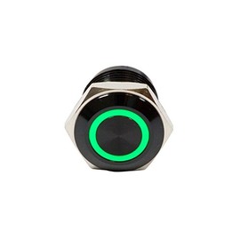 Alpinetech 16mm 5/8" Anti-Vandal O-Ring LED 12V DC Momentary Metal Push Button Switch Flat Top Shallow Depth with Black Housing (Green)