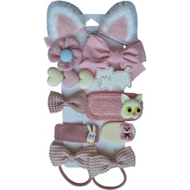 Laufal Cute Hair Accessories Set for Girls (12, Pink)