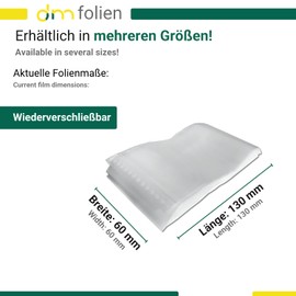 dm-folien Ziplock Bags Pack of 1000 I Many Sizes I 60 x 130 mm I Robust Zip Bags 50 µ I Resealable Bag I Transparent Packaging Bags I Safe, Tear-Resistant & Tight