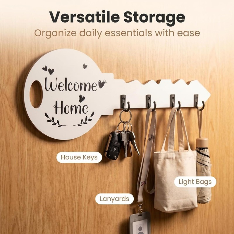 Yoowan Key Holder for Wall,4 Hook Welcome Home Wooden Key