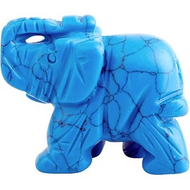 mookaitedecor 1.5 Inch Elephant Crystal Stone Sculpture Statue, Lucky Charm Healing Reiki Bag Elephant Figures Fengshui Decorative Crafts for Home Office Table Decoration, Howlite Turquoise Stone