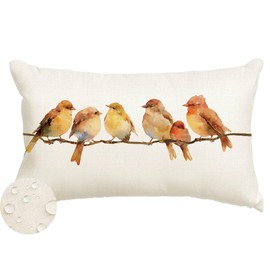 FKZNPJ Outdoor Pillows Waterproof 12x20 Inch,Birds Outdoor Pillow Covers,Lumbar Spring Summer Pillow Cases for Patio Furniture (O-253) (20" x 12" (Pack of 1))