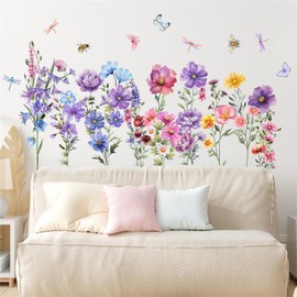 Generic Vibrant Flower Garden Wall Decals - Peel and Stick Removable Colorful Butterfly & Floral Vinyl Wall Stickers Art Murals for Girls Bedroom Living Room Nursery Office Decor, Colour