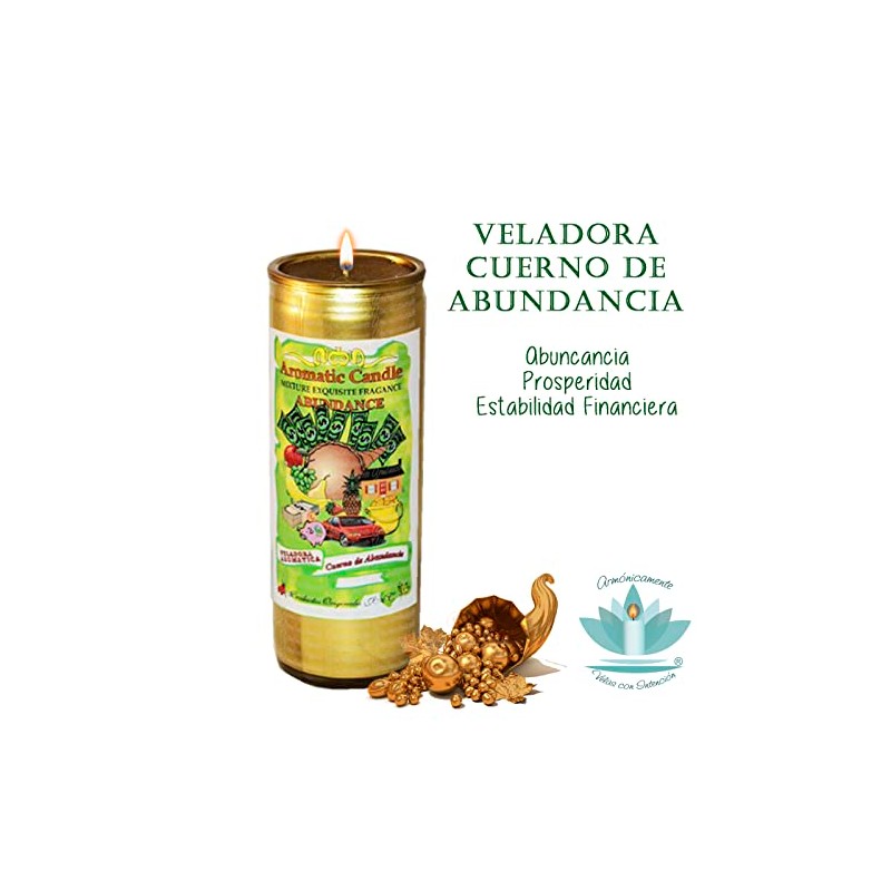 VELADORA CUERNO DE ABUNDANCIA ORO | ABUNDANCIA, PROSPERIDAD, ESTABILIDAD FINANCIERA,