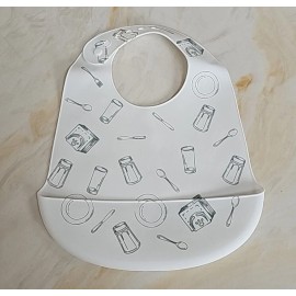 LILA & JACK 2 PK Gray/White Fork Spoon Silicone Bib NWT