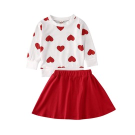 Fsoanhms Toddler Baby Girls Valentine's Outfits Love Heart Long Sleeve Shirts Sweatshirt Tops Mini Skirt Set Winter Spring Clothes (Red Heart Print, 2-3T)