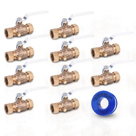 CMI Inc - 1/2 Inch Compression Brass Ball Valve with Drain, Full Port, Heavy Duty Shut-Off Valve for Water Lines, Inline Plumbing Fitting with Teflon Seal, 600 WOG, Lead-Free, CSA Approved - 10 Pack