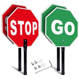 DIESOTT Stop Go Sign with Handle, 13"x13" Aluminum Stop- Go Handheld Traffic Sign- Reflective Double Sided- Fade Resistant- Waterproof Design- Easy to Mount - 2 Pack