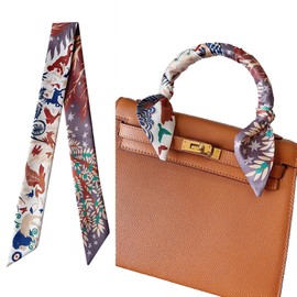 Lafillmiss Fashion Scarves Ice Cream Print Twill Scarf – Long Strip for Tying Bag Handles(blue pink)