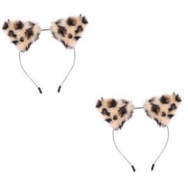 TOVINANNA 2pcs Leopard Print Cat Ear Hair Band Elastic Ear Headwear for Adult for Carnival Parties
