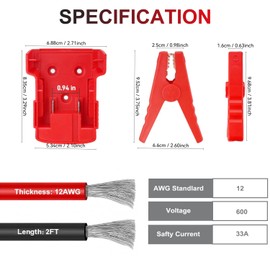 TSSKMOYY Jumper Cables with Alligator Clips Compatible with Mil.wau-kee 18V Battery, 2FT 12AWG Silicone Wire Jumper Starter Clamps, Automotive Booster Cables for Car/Truck/Lawnmower(No Battery)