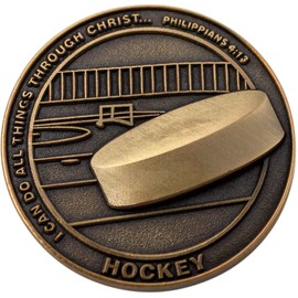 Christian Sports Coin for Young Athletes, Pack of 12, Bulk Gift for Hockey Team, for Boys & Girls, I Can Do All Things Through Christ, Antique Gold Plated Challenge Coin, Philippians 4:13