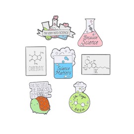 7pcs Creative Cartoon Chemical Series Alloy Brooch Creative Cartoon Snail Letter Test Tube Bottle Shape Lapel Pins for Clothing Jacket Backpack Hat Pant Brooch Badge Accessories, Alloy Steel, no gemstone