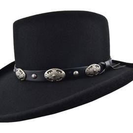 MAZ Crushable Wool Felt Gambler Cowboy Hat with Buckle Band - Black (Small - 55cm)