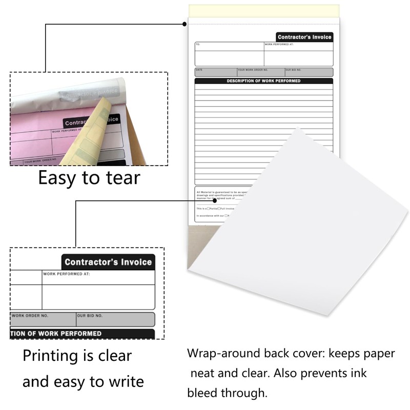 XUEJITECH Large Contractor Invoice Book, 8 x 11 Inches 3-Part
