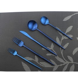 Uniturcky Iridescent Blue Flatware 20 Pieces Tableware Set Cutlery Set Dinnerware Anti-rust Utensil Set,Salad Spoons Knives and Dessert Forks, Silverware Service for 4