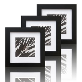VUVUZULA Picture Frame, 15 x 15 cm, Black, Square, Wood Photo Frame, Wooden Frame, MDF Frame, with Picture Mat 10 x 10 cm, Set of 3