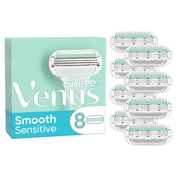 Gillette Venus Smooth Sensitive Rasierklingen Damen, 8 Ersatzklingen für Damenrasierer mit 3-fach Klinge