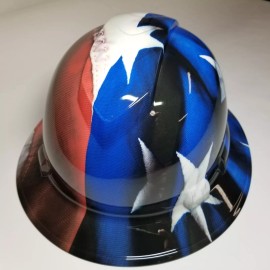 Pyramex full brim hard hat custom hydro dipped IN TRUE EMBROIDERED AMERICAN FLAG REALIST - 6pt suspension