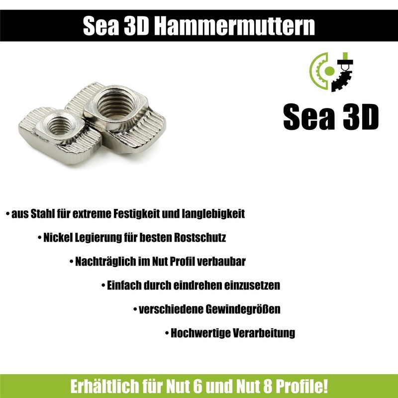 100 x M4 Hammer Nut 6 Made of Nickel-Plated Steel,