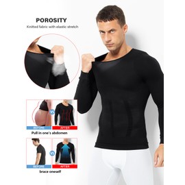 Arjen Kroos Men's Long Sleeve Compression Shirts Athletic Shapewear Slimming Shirts Quick Dry Workout Undershirts Black Sport Tops Spring Gynecomastia Tank Tops, BLACK-CK3331, Large