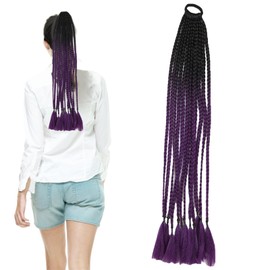 Traziewell Curly Dark Purple Ponytail Hair Extension Ponytail Extension Purple Long Braiding Hair Extensions for Black Women Braids Synthetic Hair Pieces 2805