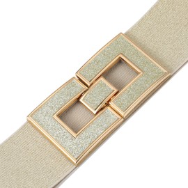 BSLLNEK Women's Stretchy Waist Belt Vintage Retro Elastic Cinch Belts Waistband For Dresses (Gold+Gold Buckle, Suit For Waist Size 36"-45")