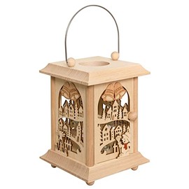 Drechslerei Kuhnert Table Lantern / Tea Light Holder – Motif: Winter Village Made of Fine Wood – Dimensions: 11.5 x 11.5 x 17 cm – Made in Germany