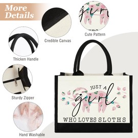 Canvas Tote Bag for Women, Cute Sloth Gifts for Sloth Lover, Animal Lover Gift Aesthetic Bag Reusable Grocery Bag, Birthday Christmas Gift for Mom Daughter Friends Sisters Bestie Who Loves Sloths