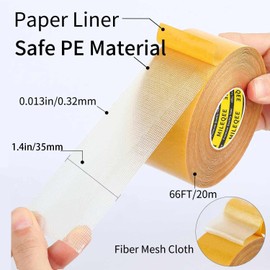MILEQEE 1 x double-sided fabric tape, 3.5 cm x 20 m, high adhesion, strong and robust carpet tape, durable tape, multi-purpose tape, easy removal without residue, easy to tear off