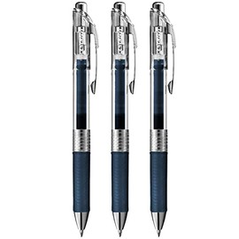 Pentel EnerGel Pure BL77TLE - Retractable Liquid Gel Ink Pen - 0.7mm - Navy Blue - Pack of 3