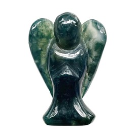 Fekuar Natural Moss Agate Healing Crystal Prayer Guardian Angel Statue, Carving Pocket Palm Stone Figurines Decoration 1.5 inches